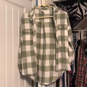 Light green and white Forever 21 oversized Flannl